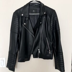 7 For All Mankind Faux Leather Jacket Women's Medium Black Full Zip